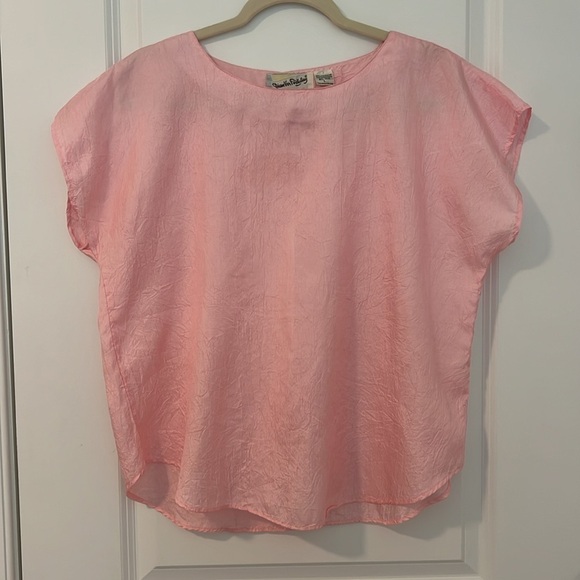 Vintage Diane Von Furstenburg Crinkled Pink Boxy Style Short Sleeve Blouse Top - Picture 1 of 7
